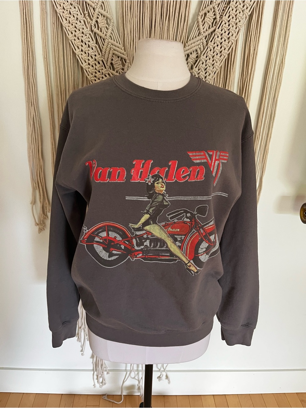 Van Halen Charcoal Graphic Sweatshirt - Red Motorcycle Design
